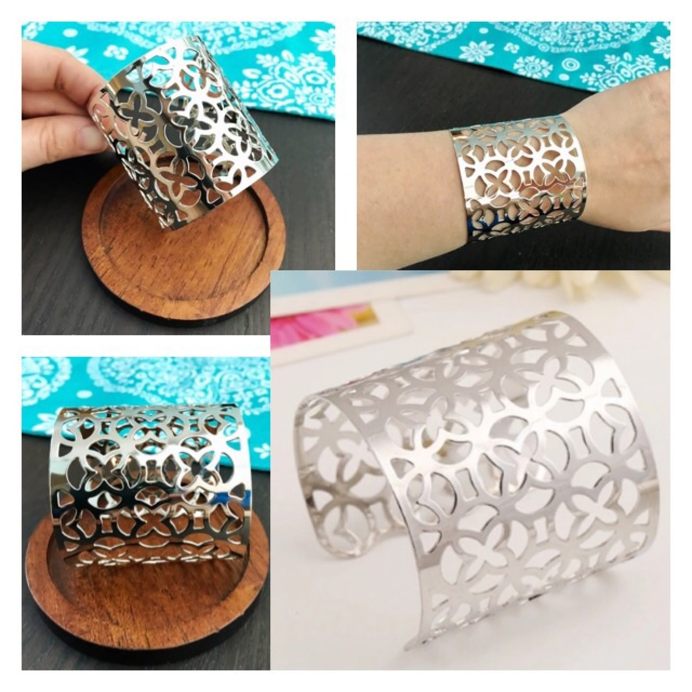 NEW!๐๐GORGEOUS CLOVER QUATREFOIL CUFF๐๐SILVERY - Picture 1 of 8